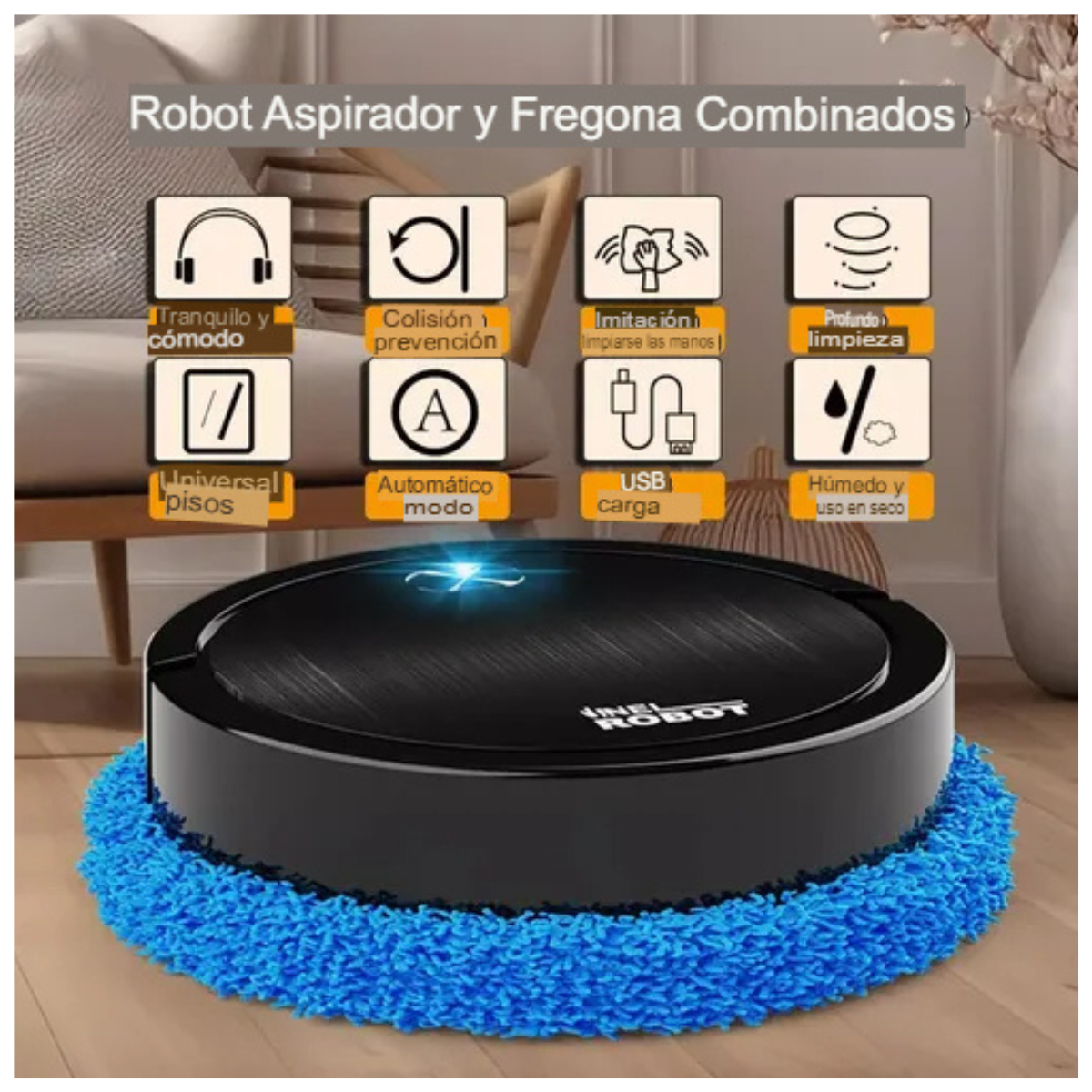 Robot Aspiradora Redondo Negro